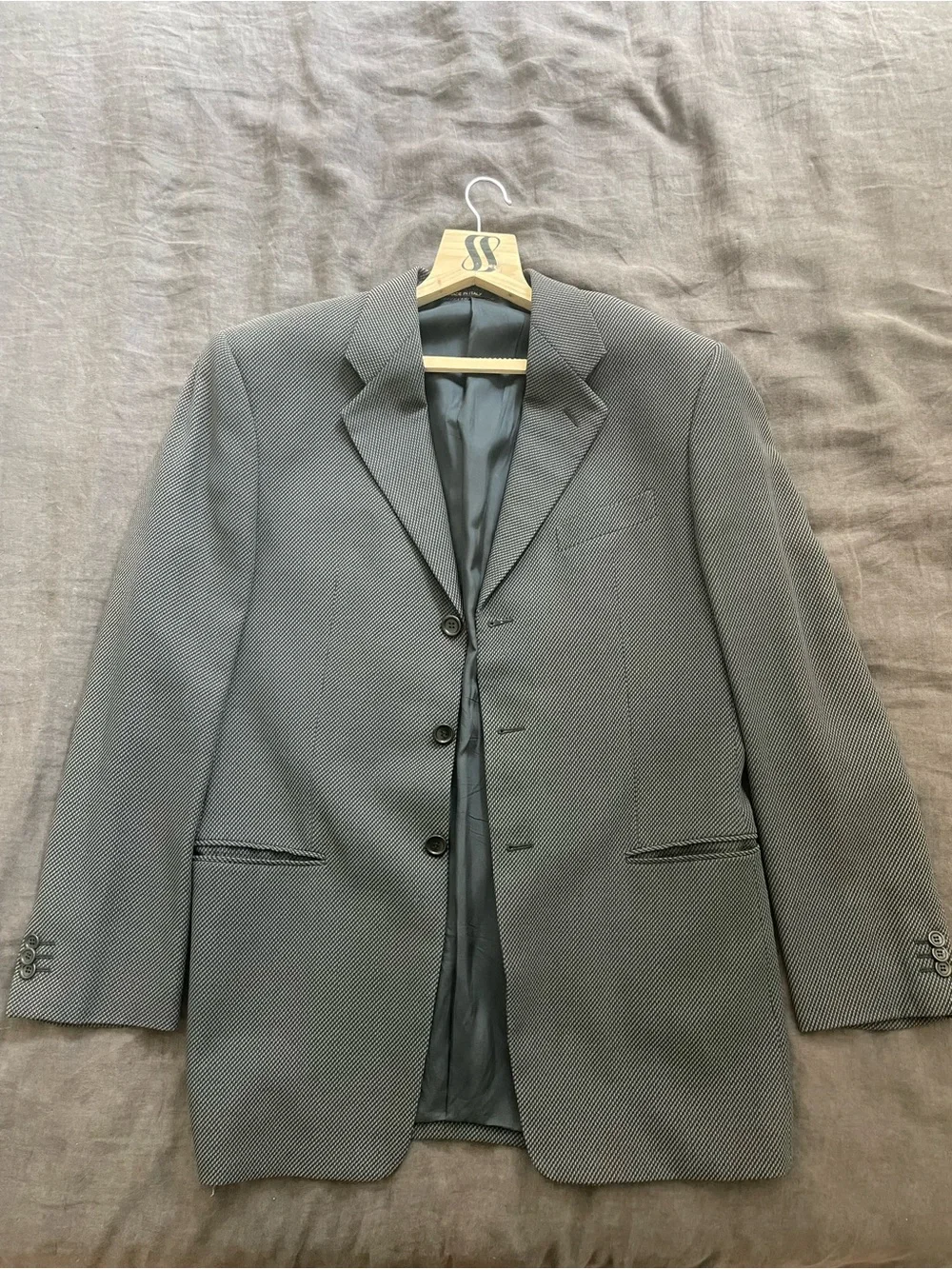 Armani Collezioni Italian Vintage 3 Button Dark Grey Houdstooth Sport Coat 40R